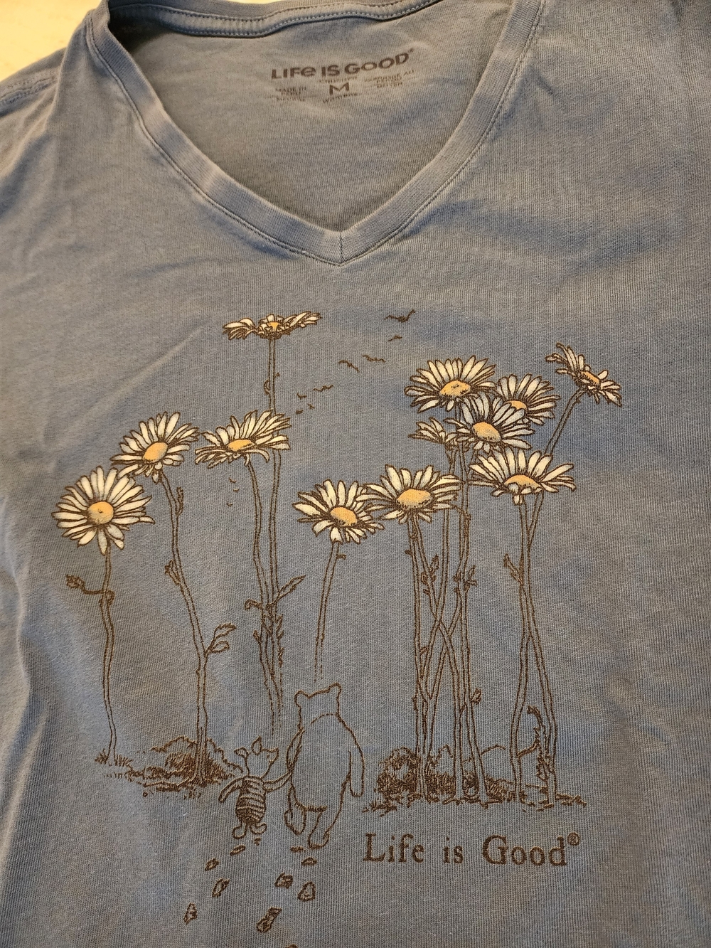 Life Is Good Dusty Blue V-Neck Daisy Scene Tee - Picture 2 of 5